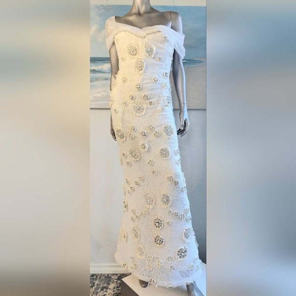 $9,000 OSCAR DE LA RENTA IVORY SILK CRYSTAL BEAD PEARL RUNWAY GOWN US M - Picture 8 of 16